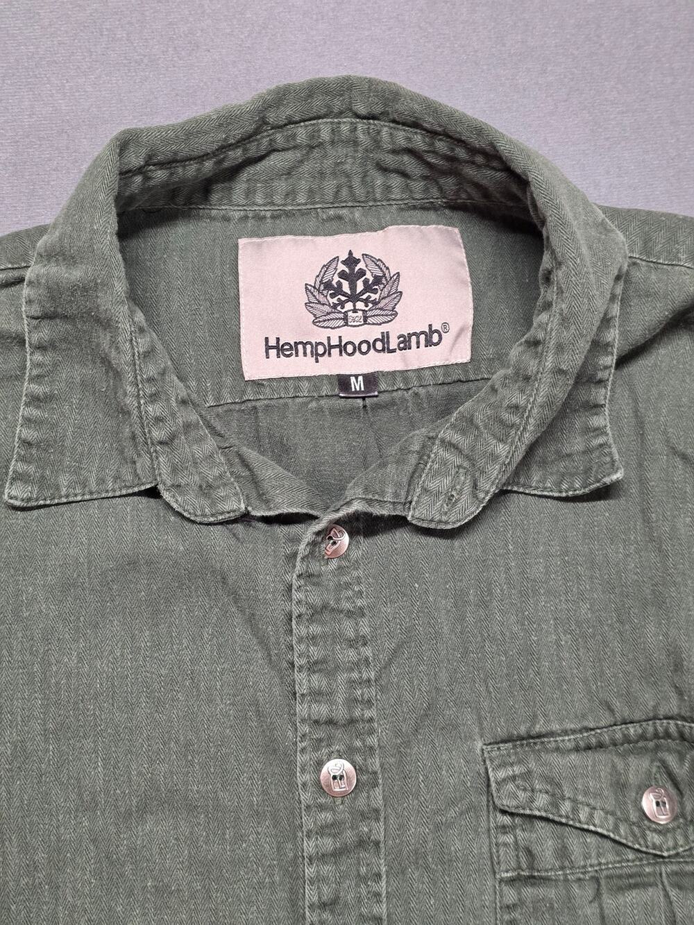 Hemp Hoodlamb Mens Medium Utility Shirt Long Sleeve Organic Cotton Green Classic